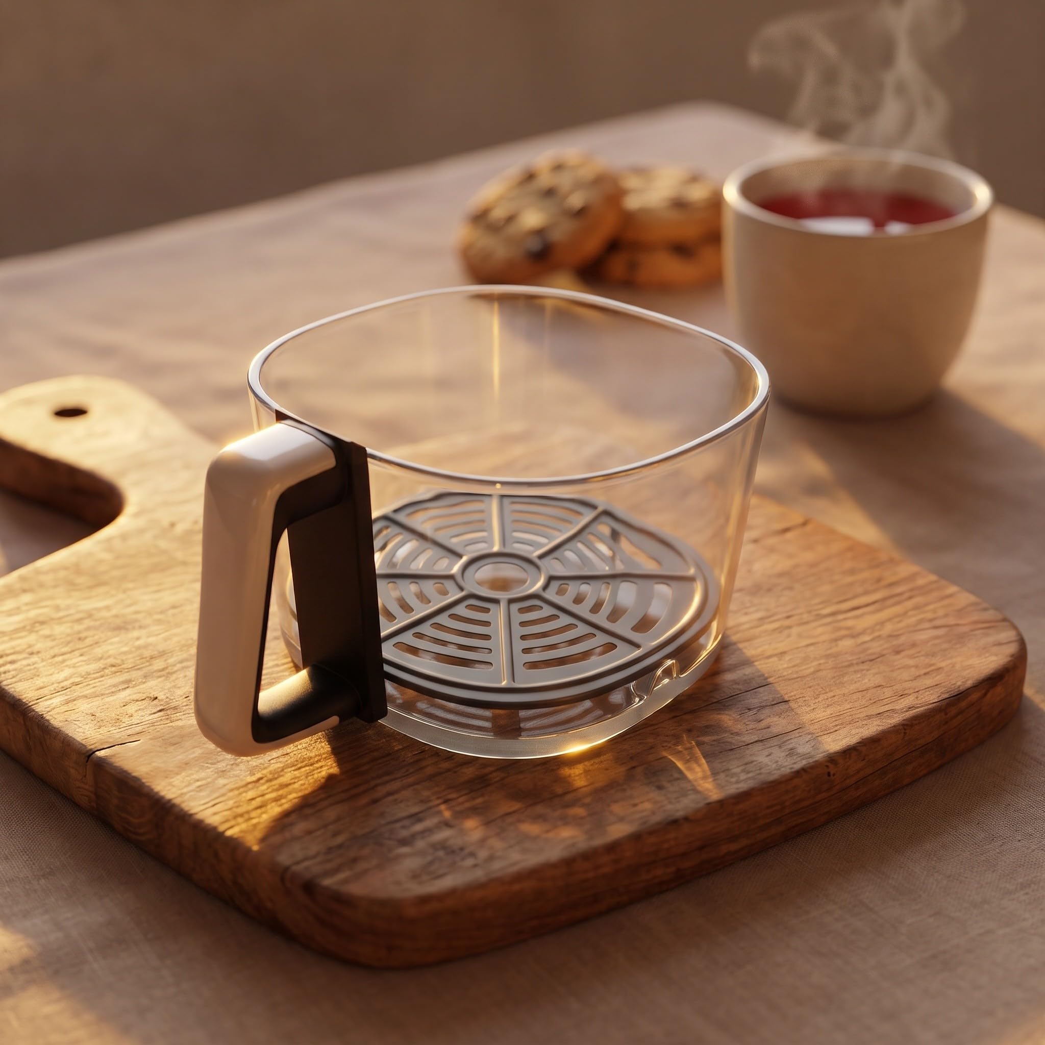 Cesta de Vidrio para freidora de Aire con asa, Cuadrada de 3 litros, | Bandeja interior de vidrio extraíble para freidora de aire, 25 x 20 x 20 cm, a prueba de explosiones, antiadherente y fácil