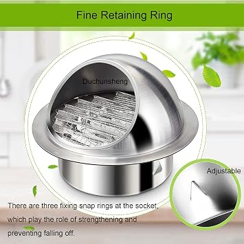 Exhaust Vent 304 Stainless Steel External Extractor Wall Air Outlet, Spherical Air Valve Grill Cover, Weather Proof Louvered Grille Cover Durable Ventilation, for Connecting Conduit Or Hose