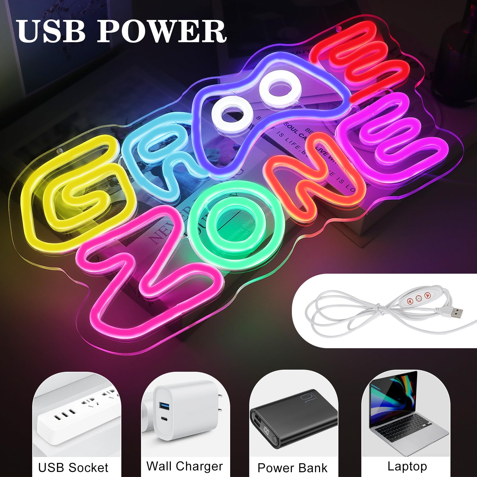 Gaming Zone Neon Schild, Buntes LED Gaming Neon Licht für Wanddekoration, USB betriebene dimmbare bunte für Schlafzimmer Bar Gaming Zimmer, Wand, Schreibtisch Dekoration,Geschenk für Gamer (B)