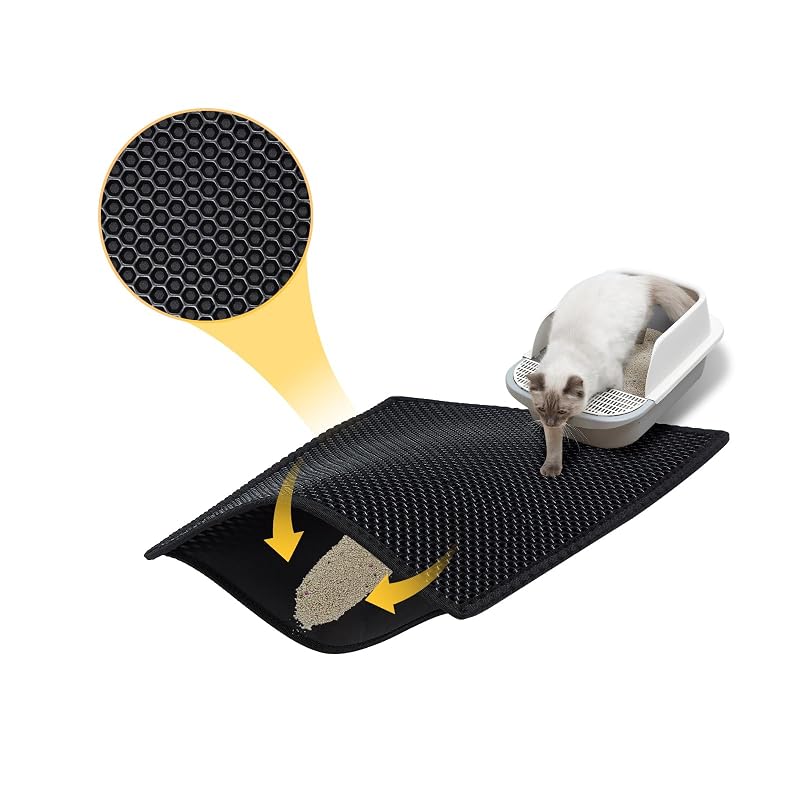 Tapete para Caixa de Areia de Gatos DOTPURFECT em EVA com Dupla Camada e Design Colmeia, Preto, 60,96 x 37,85 cm