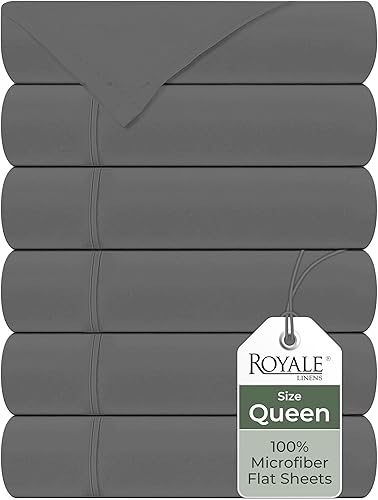 Royale Linen - Juego de 6 sábanas encimeras a granel, sábanas superiores, microfibra suave de 1800, resistente a las arrugas y a las manchas, para