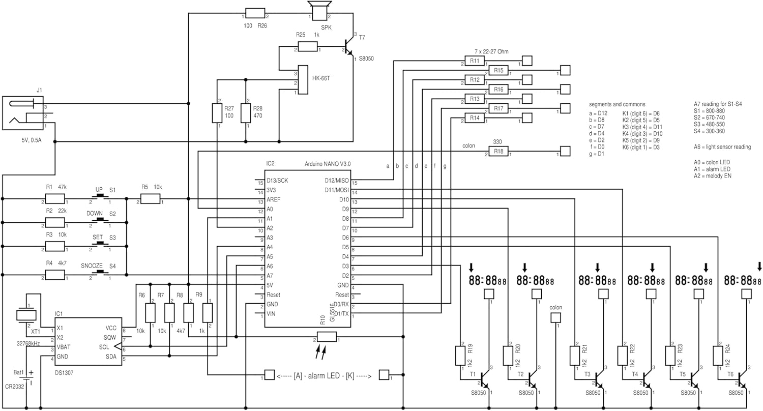 CANADUINO® LED Clock DIY Kit with Melody Alarm (Option) for Arduino Nano V3 - Made in Canada (USMCA Complaint = no tariffs for US customers)