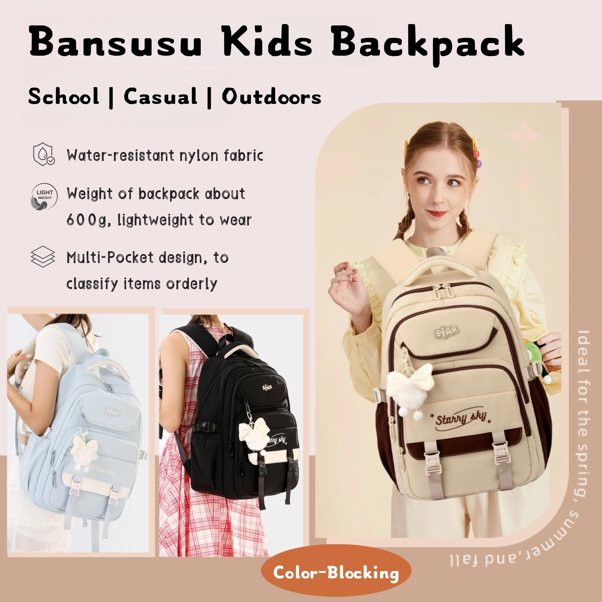 Sac à dos pour filles - Sac d'école primaire et secondaire - Sac à livres