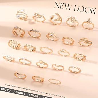 23Pcs Gold Stackable Rings Set for Women, Boho Vintage Gold Plated Alloy Irregular Geometric Star Moon Butterfly Leaf Eyes Fashion Jewelry Gifts for Wedding Christmas Holiday Summer Beach
