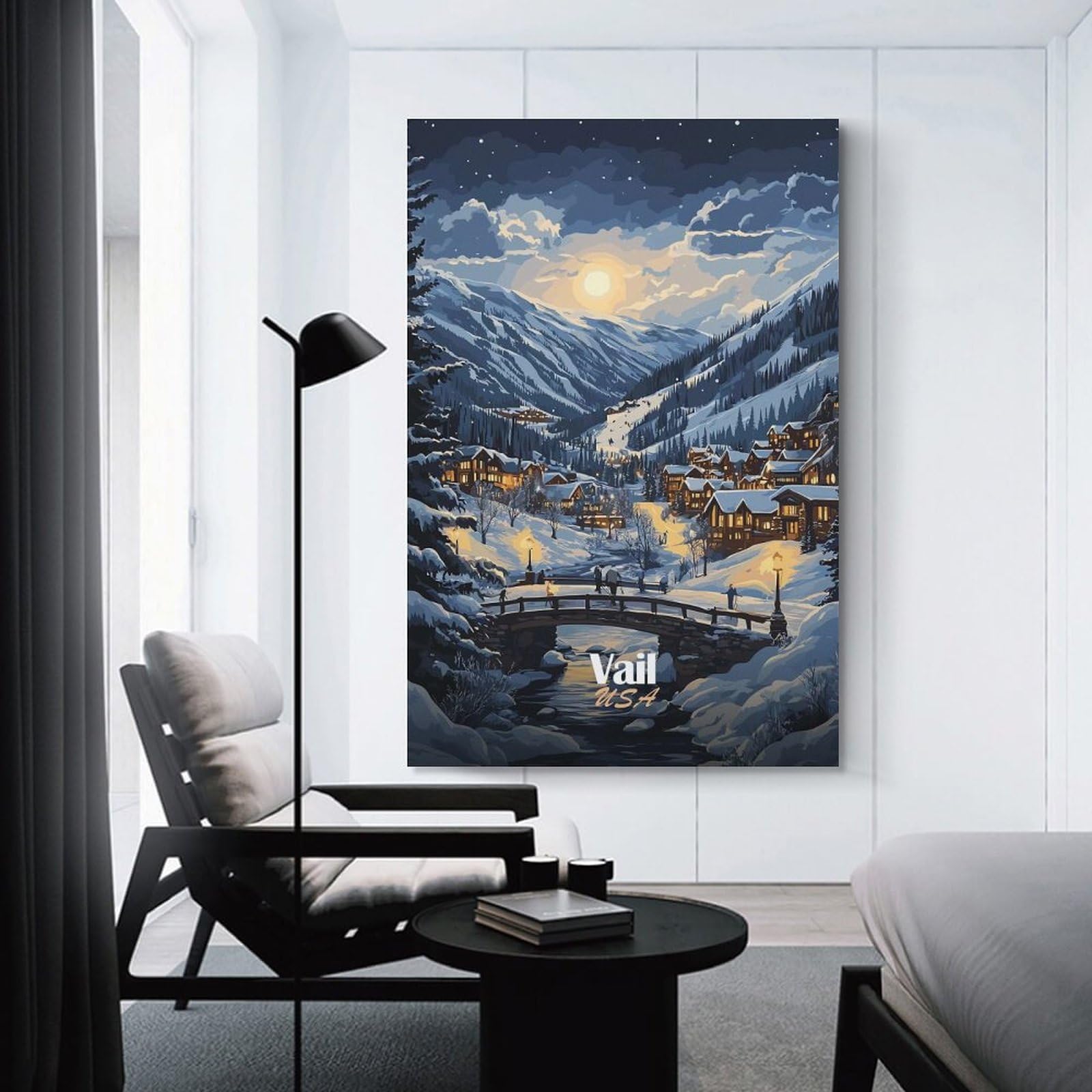 Junmoney Vail, Colorado Winter Scene Wall Art Print 24x36inch(60x90cm), for Corridors, Hallways Or Apartment Entries, Wall Decor to Refresh Empty Corners
