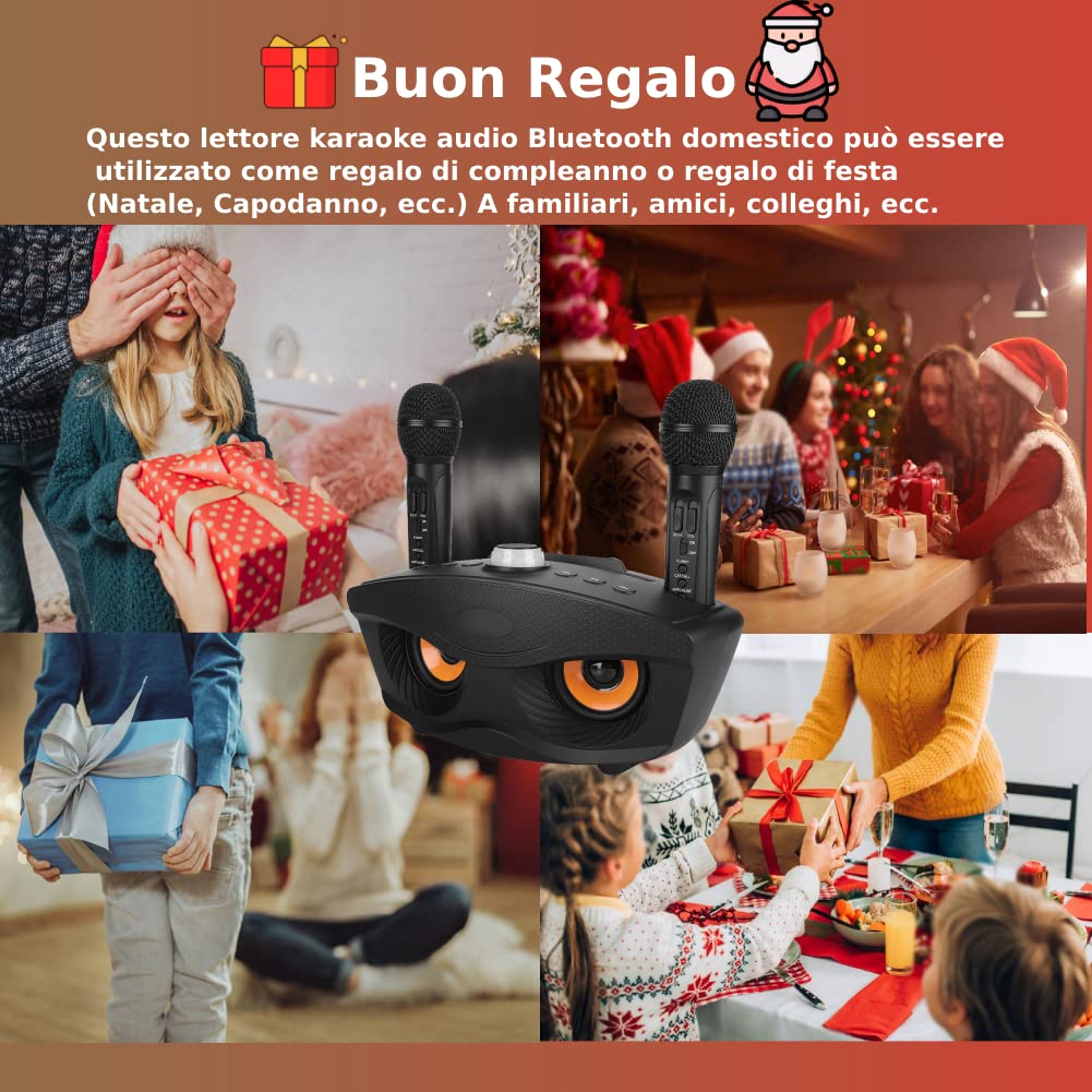 ASHATA Impianto Karaoke,Cassa Impianto Audio Karaoke con Microfono Professionale Karaoke con 2 Microfoni Wireless, Supporta Ingresso AUX,Buon Regalo per Bambini Adulti (Nero)