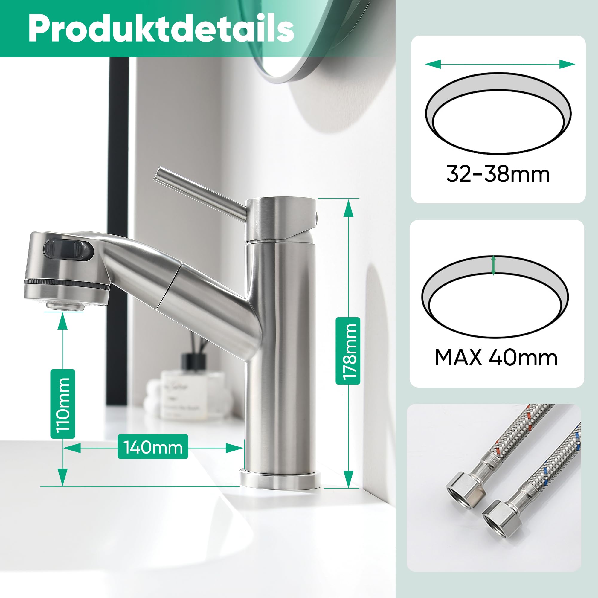 Grifo de baño extensible con una sola mano