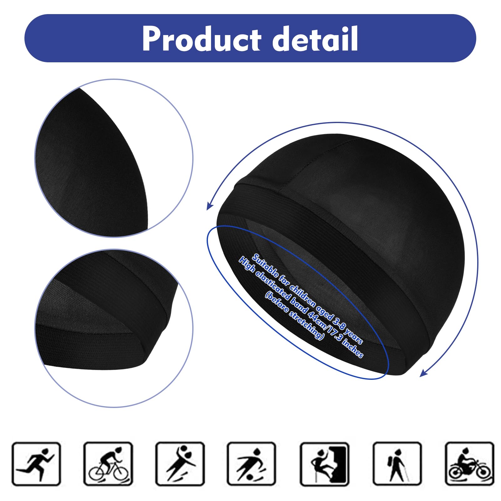 6 Pack Premium Silky Durags for Men - Breathable Elastic Wave Cap, Adjustable Skull Cap for Sleeping, Gym & Styling (Black Moisture-Wicking Hair Care Set)
