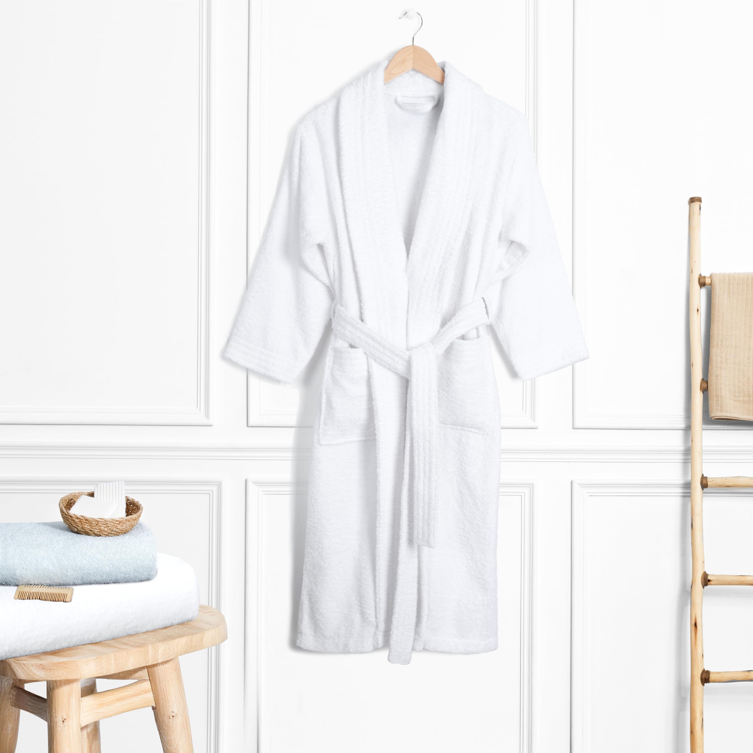 Peignoir Femme 100% Coton – 380 g/m² Peignoir en Éponge Doux avec Poches pour la Maison le Sauna – Absorbant Respectueux de la Peau