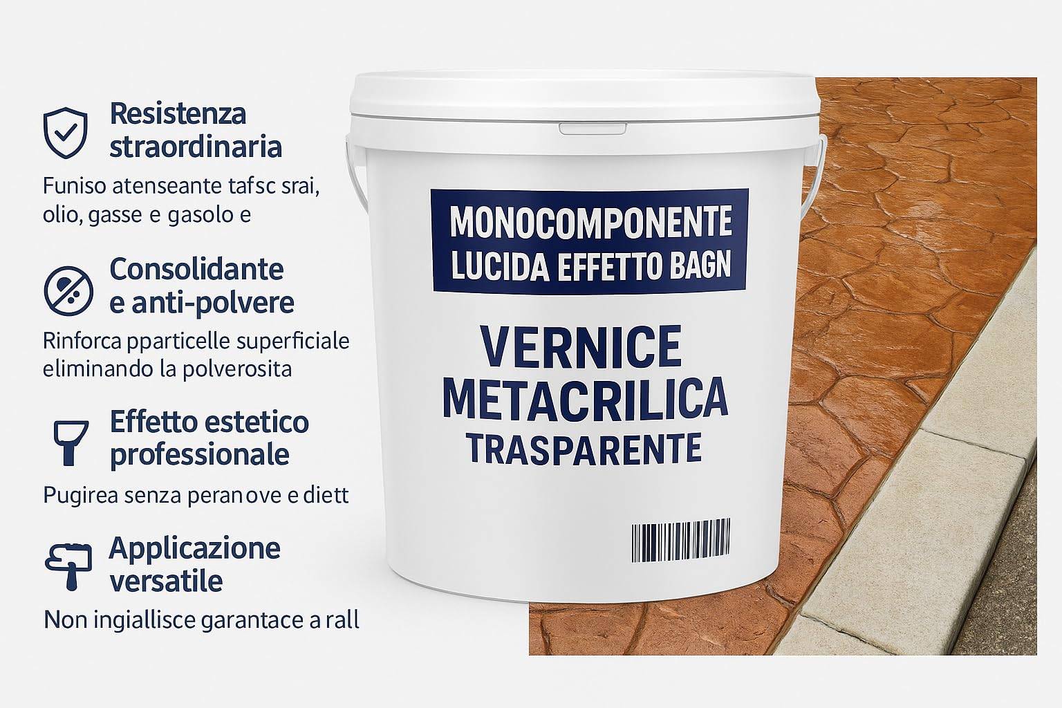 Resina Trasparente Lucida Monocomponente Metacrilica Cemento Pavimenti Pareti Pavimenti Stampati Garage Parcheggi Cucina Piscina Effetto Bagnato Resistente (4,6 LT) Acrilux