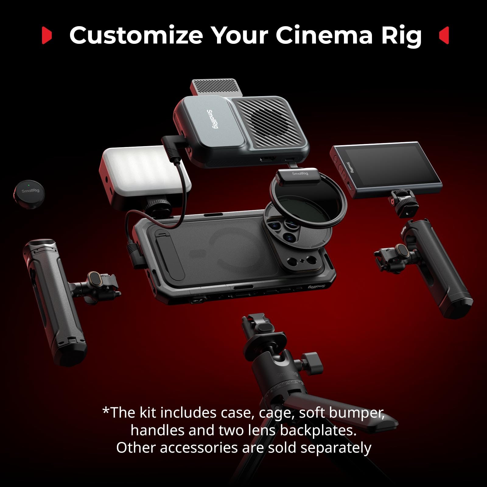 SMALLRIG Zestaw Phone Video Cage Dual Handheld do iPhone'a 17 Pro, Phone Rig z bezprzewodowym uchwytem bocznym z szybkim zwalnianiem, mocowaniem typu T 17 mm i tylną płytką obiektywu - 5540