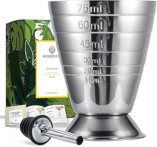 Homestia Stainless Steel Measuring Cup, 2.5 oz, 75 ml, Cocktail Jiggers, Multi-Unit Measure, Cocktail Drinking Measuring Jigger for Bartending Bar (Silver)
