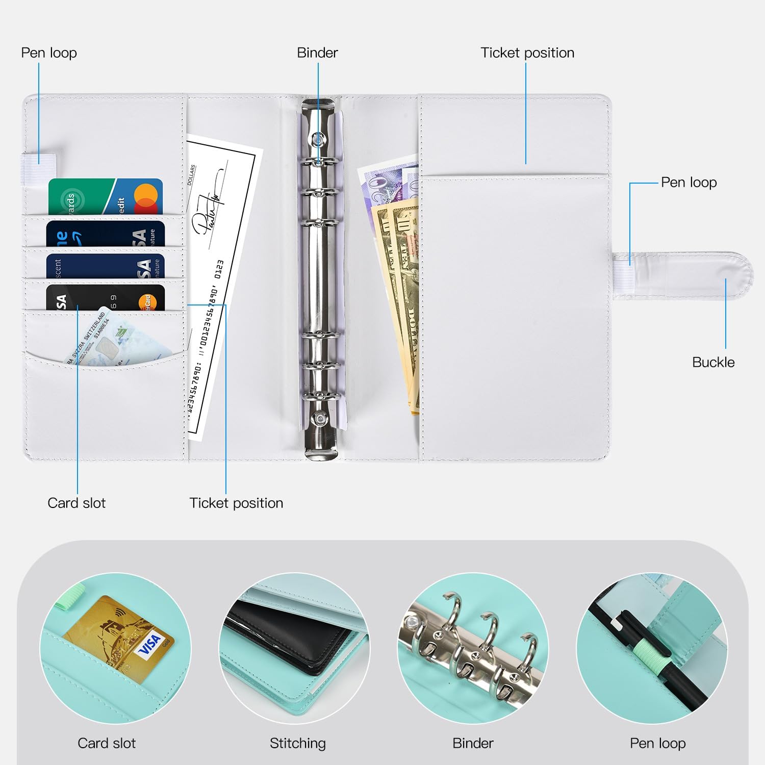 100 Envelopes Challenge Binder, 100 Envelopes Money Saving Challenge, A5 Money Saving Budget Binder with Cash Envelopes to Save $5,050 Budget Planner (White) image 3