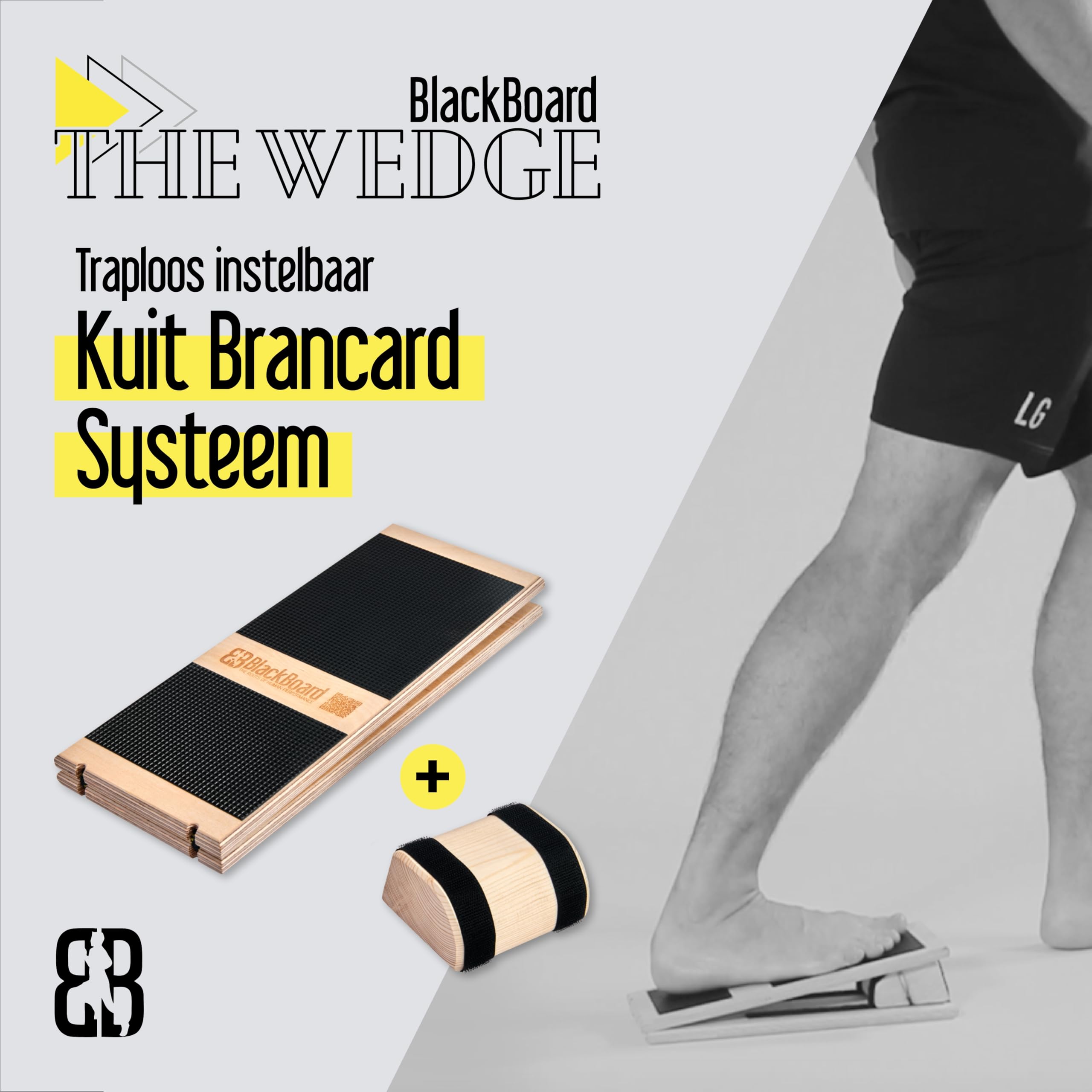 BlackBoard® The Wedge – skos do treningu stóp z drewna i gumy – bezstopniowa regulacja do 35 stopni do treningu równowagi i ruchliwości – trenażer łydki Slant Board do sprzętu sportowego w domu