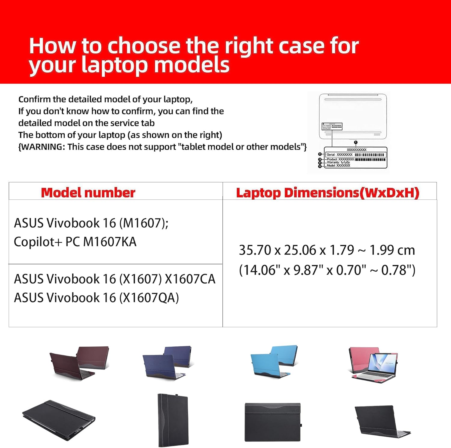 Laptop Case for ASUS Vivobook 16 (M1607 / M1607 KA / X1607 / X1607CA/ X1607QA)[Note Other Models] All Inclusive Drop Case 16" PU Leather Protective Laptop Bag Detachable Shell (Blue)