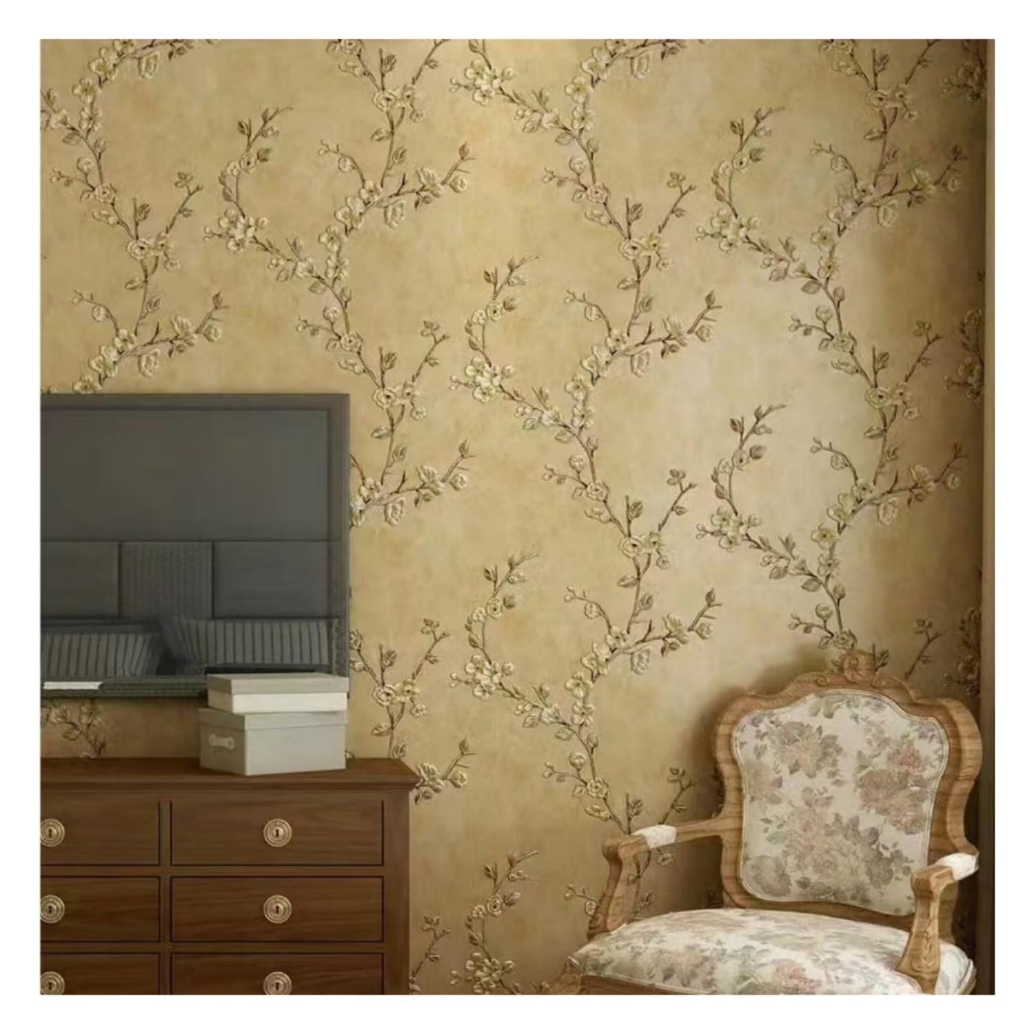 Lxlambentive Self Adhesive Wallpaper, Country Style Peel and Stick Wallpaper, Embossed Non-Woven Wood Fibre Finish, 53cm Wide Roll, Decor for Living Room, Bedroom & Children's Room(A,0.53x9m)