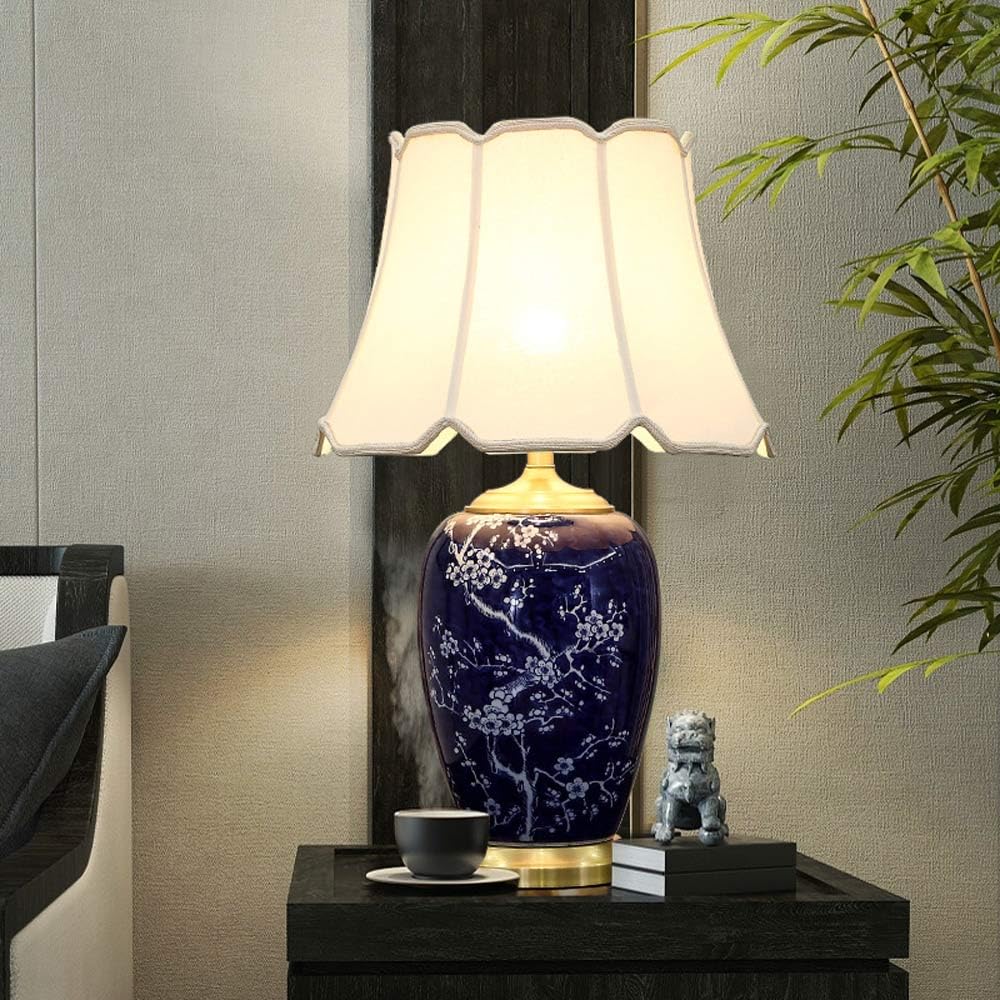 Lampada da tavolo in ceramica floreale dipinta a mano da 65 cm, lampade blu e bianche, lampade da comodino per camera da letto, soggiorno, studio, hotel, decorazione per la casa