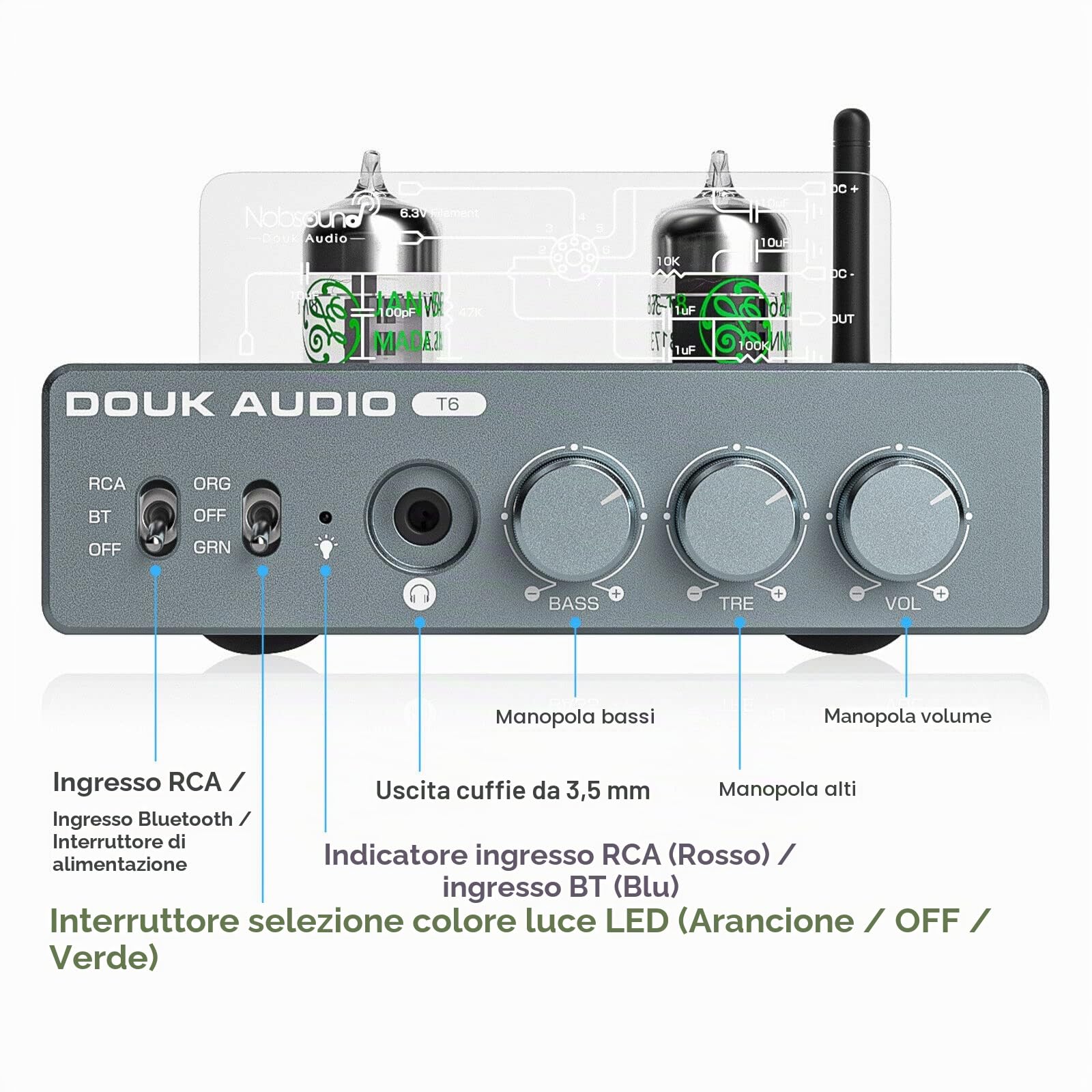 HiFi Bluetooth 5.1 Amplificatore tubo stereo amplificatore audio ricevitore tubi cuffie amplificatore 80 W × 2