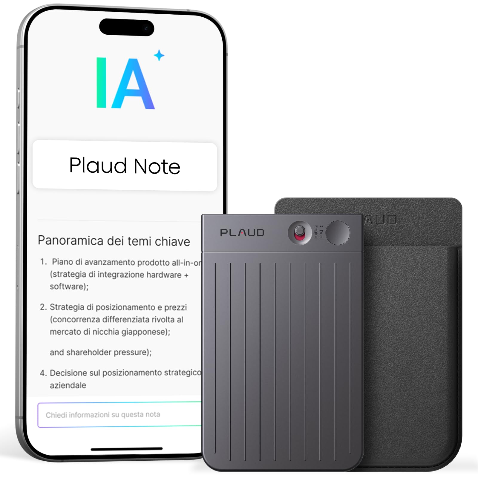 Plaud Note Registratore Vocale AI Professionale con Custodia Audio Digitale Trascrizione Riassunti Automatici in 112 Lingue Controllo App Perfetto per Riunioni Lezioni Chiamate Colloqui Interviste | Controllo tramite App Trascrizione e Riepilogo IA Suppor