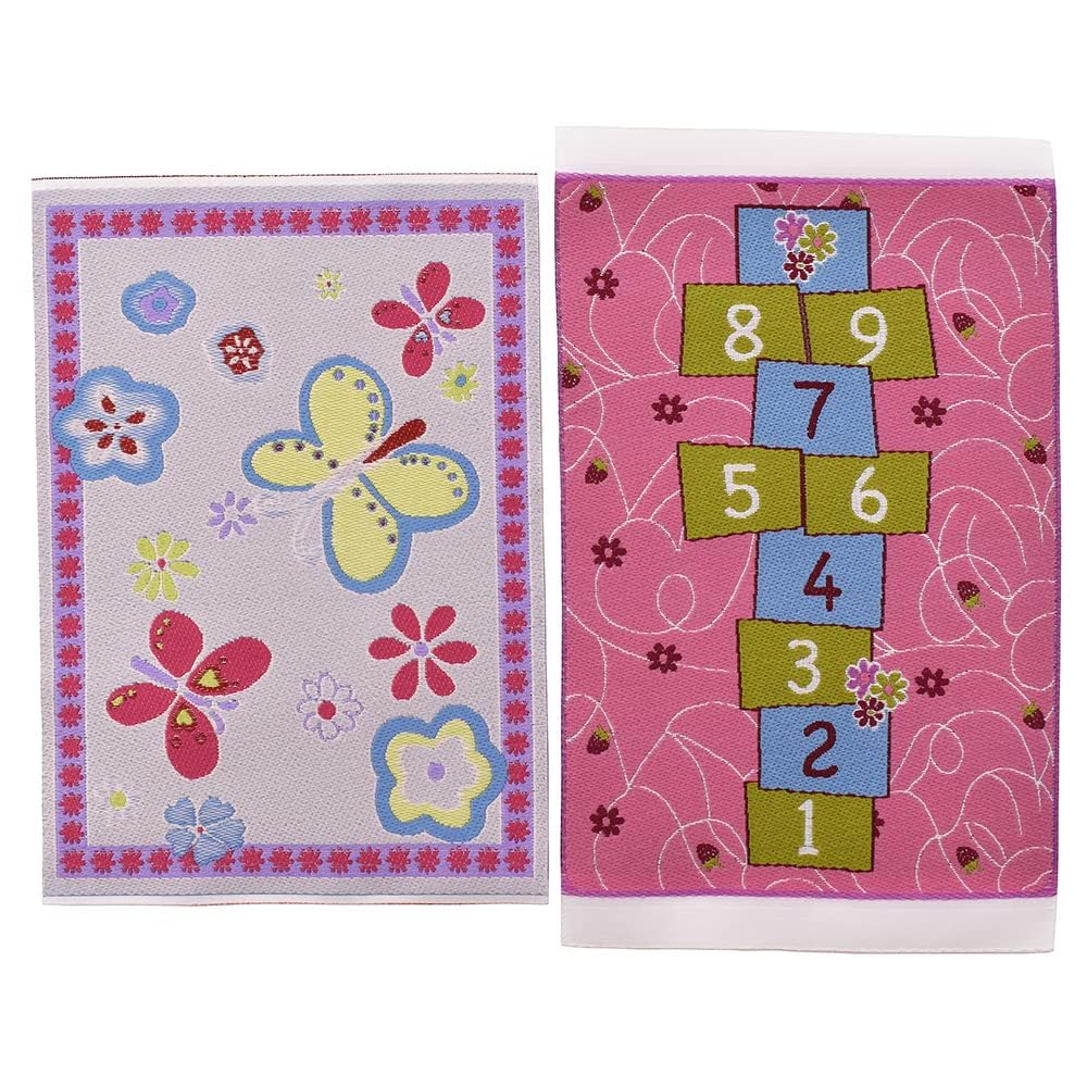 iLAND Miniature Dollhouse Accessories of Carpet for Dollhouse Furniture on 1/12 Scale and 3” - 12” Dolls, Woven Dollhouse Rugs 6” x 3.8” (2pcs Princess)