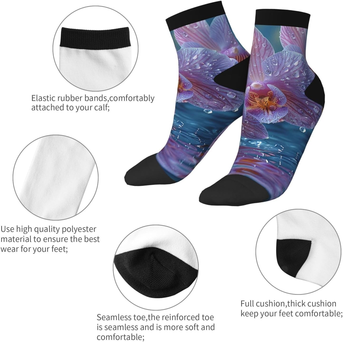 Socks for Women Men Breathable Warm Boot Socks Beautiful Orchid Calf Sock for Hiking Work