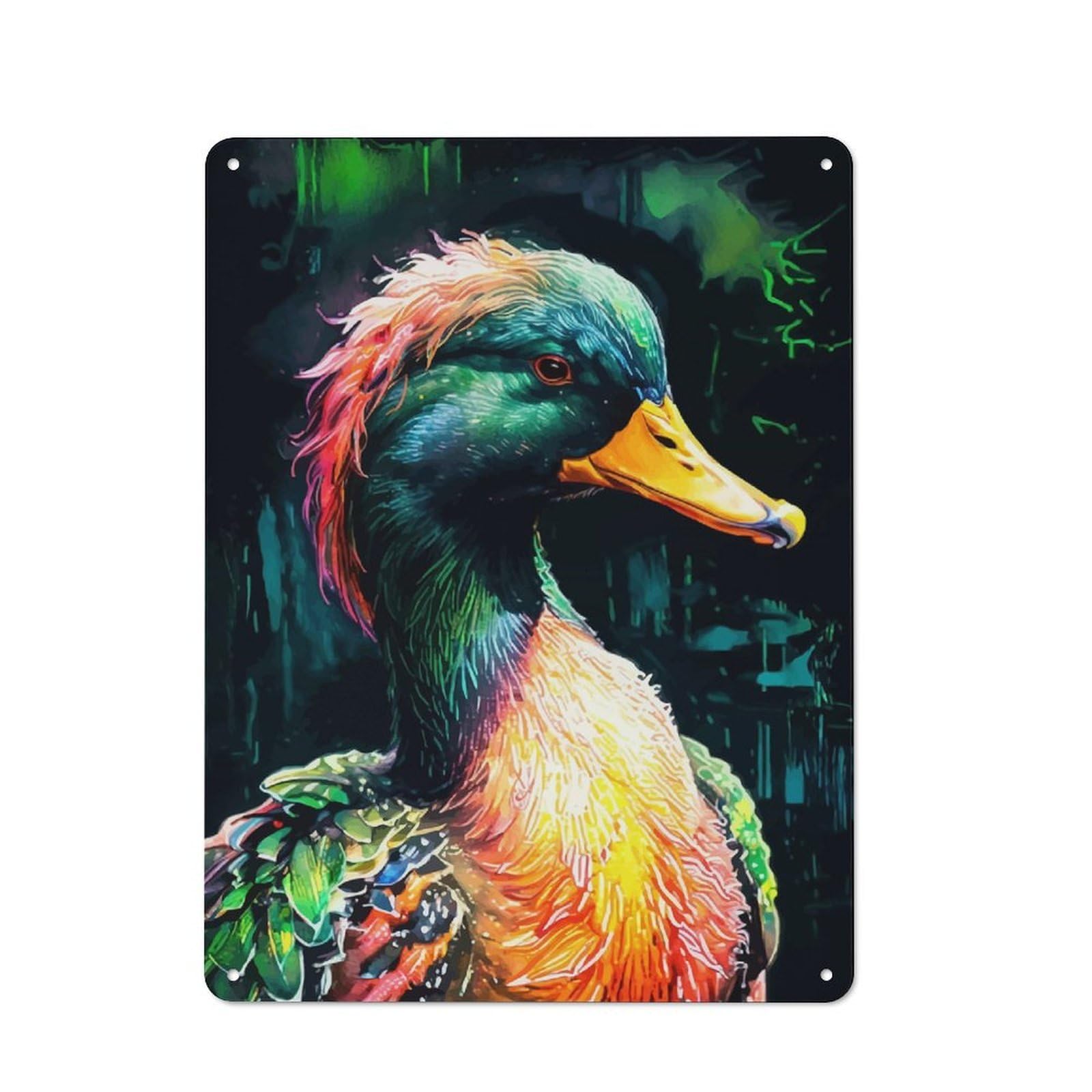 Junmoney Colorful Mallard Duck Portrait Metal Wall Sign 40X30cm Featuring For Home Bar Wall, Housewarming Present For People Styling Home Bar