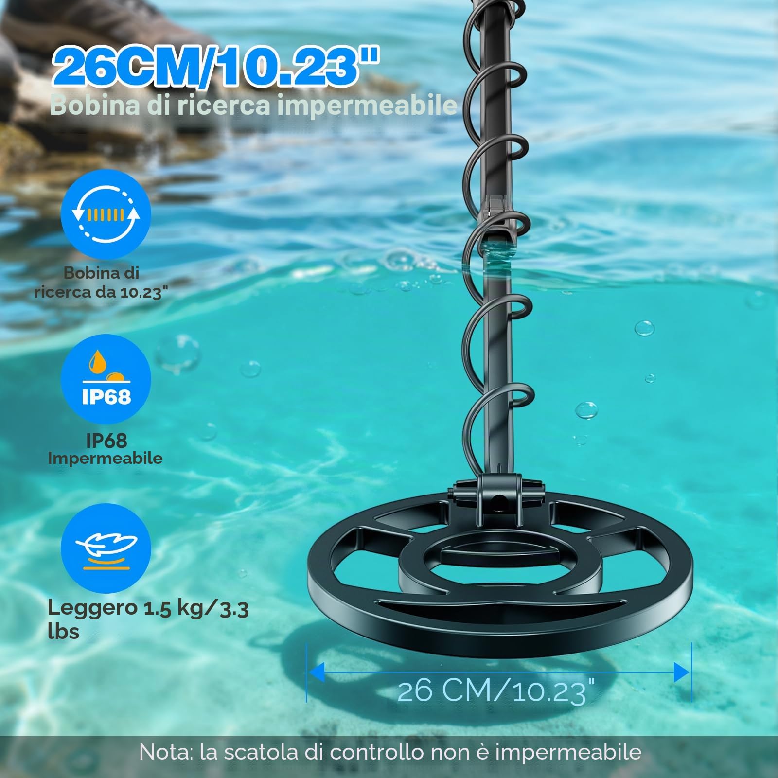 Metal detector Professionale, 5 modalità Gold Detector per adulti e bambini, IP68 impermeabile 26 cm bobina di ricerca con display LCD, alta sensibilità