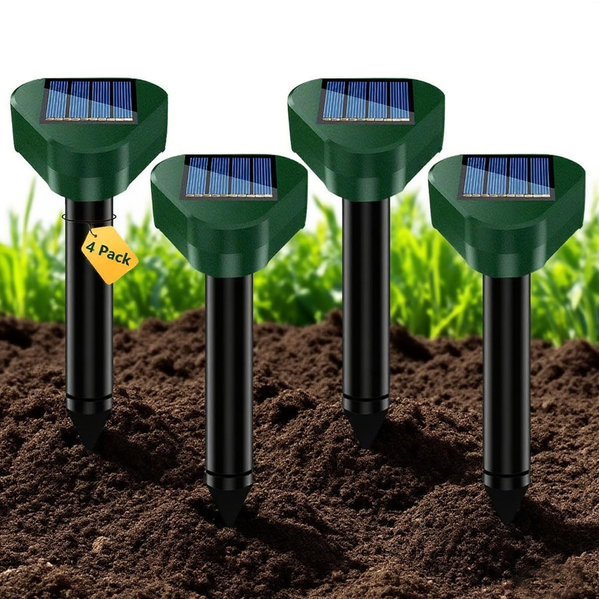 Ahuyentador de Topos 4 Piezas, IP65 Impermeable, Campañoles, Ratones, Hormigas y Serpientes, Apto para Jardines, Campos, Cultivos, Campos de Golf