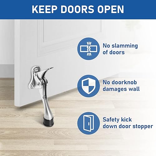 Miniatura 4 de Tope de puerta de níquel cepillado de 4 pulgadas, topes de puerta de goma antideslizante resistentes, paquete de 2