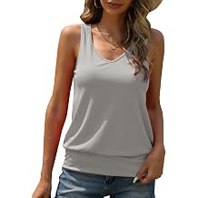 Veatzaer Women V Neck Tank Tops Summer Ribbed Sleeveless Casual Tops Loose Fit Banded Bottom Shirts