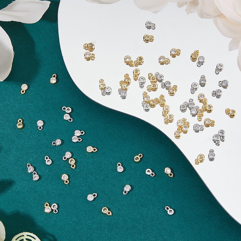 SUPERFINDINGS 80Pcs 2 Colors Bulk Cubic Zirconia Charms Brass Flat Round Pendants Rhinestone Crystal Platium Charms Golden Earring Bracelet Necklace Supplies for DIY Craft Jewelry Making - Image 5