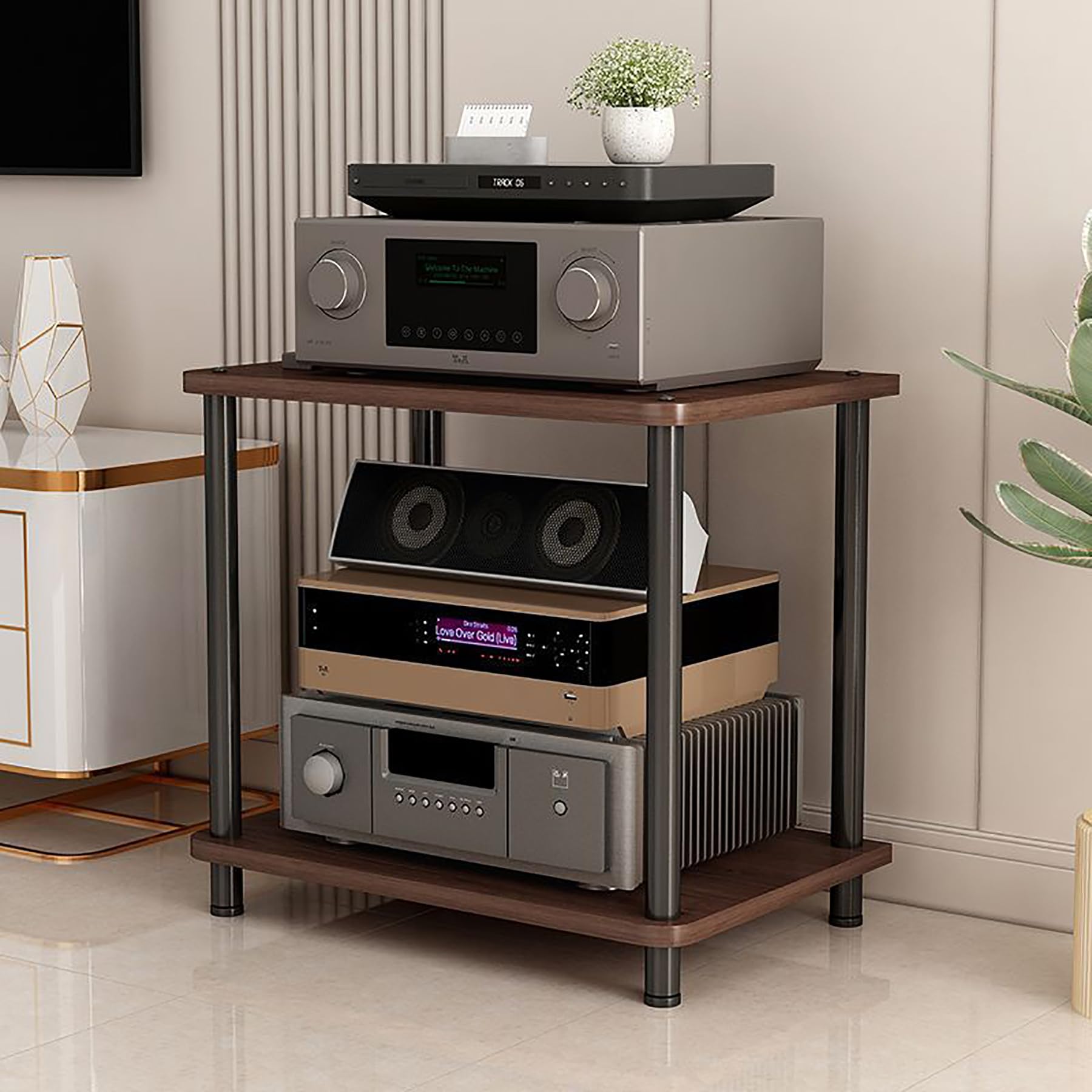 Estantería para tocadiscos de nogal Ma Shelf AVSto y rack para discos de vinilo de 2 niveles