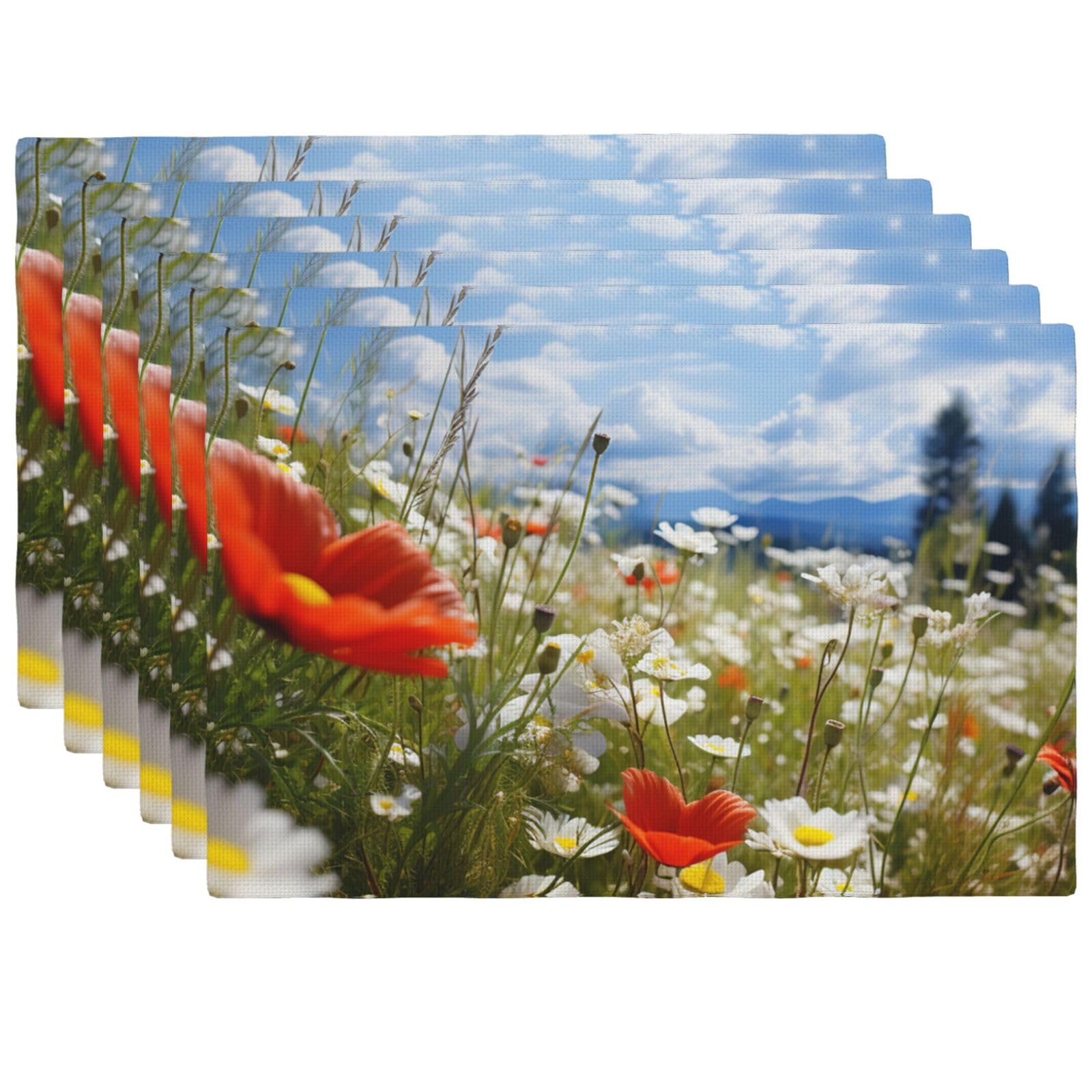 Sets de table cuisine en lin lavables antidérapants résistants chaleur motif fleurs 45x30 cm