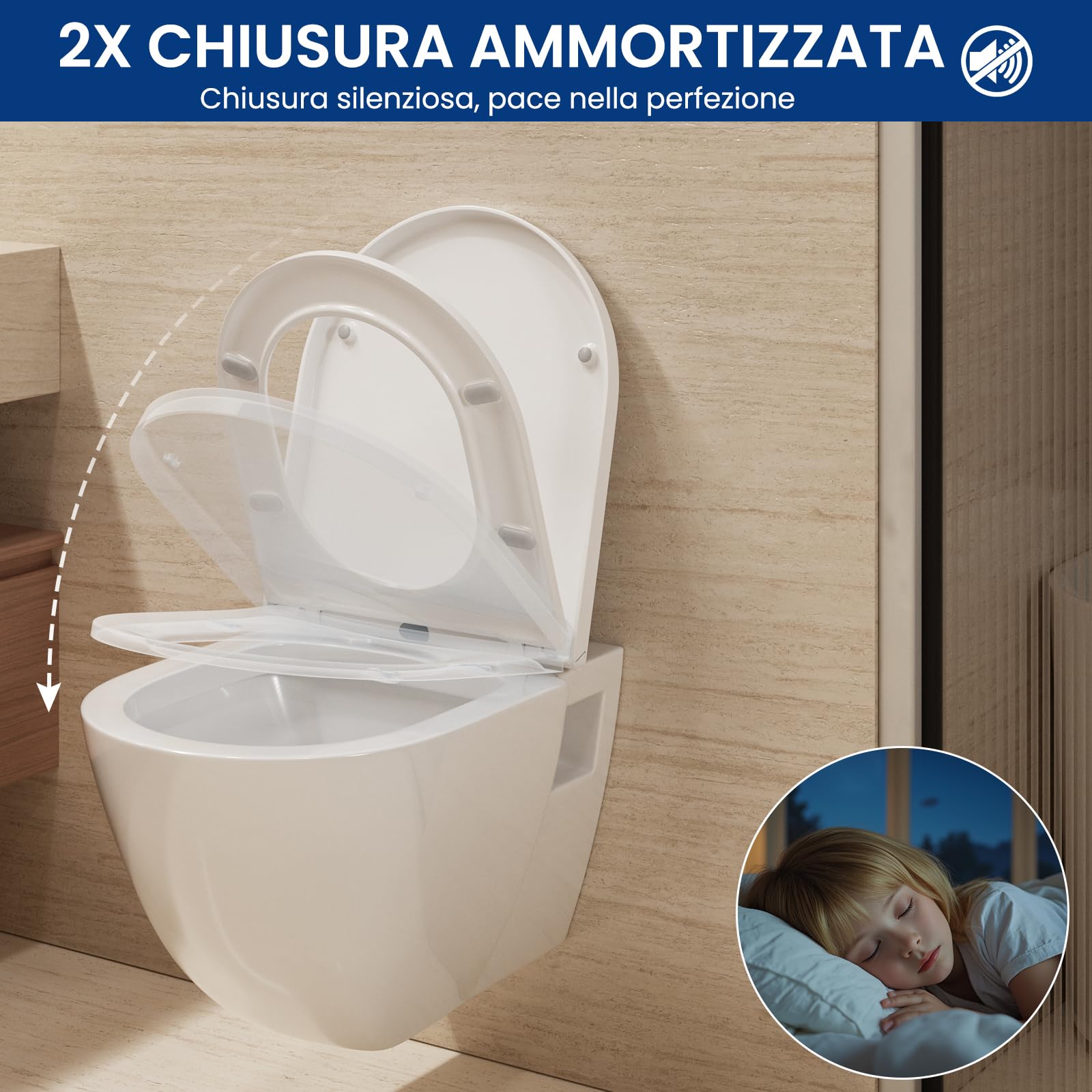 CECIPA Coperchio Water con Chiusura Ammortizzata, Copriwater D Form, Sedile WC Bianco, Copri WC Famiglia, Klositz Soft Close, Tavoletta WC con Sgancio Rapido - DERW Serie