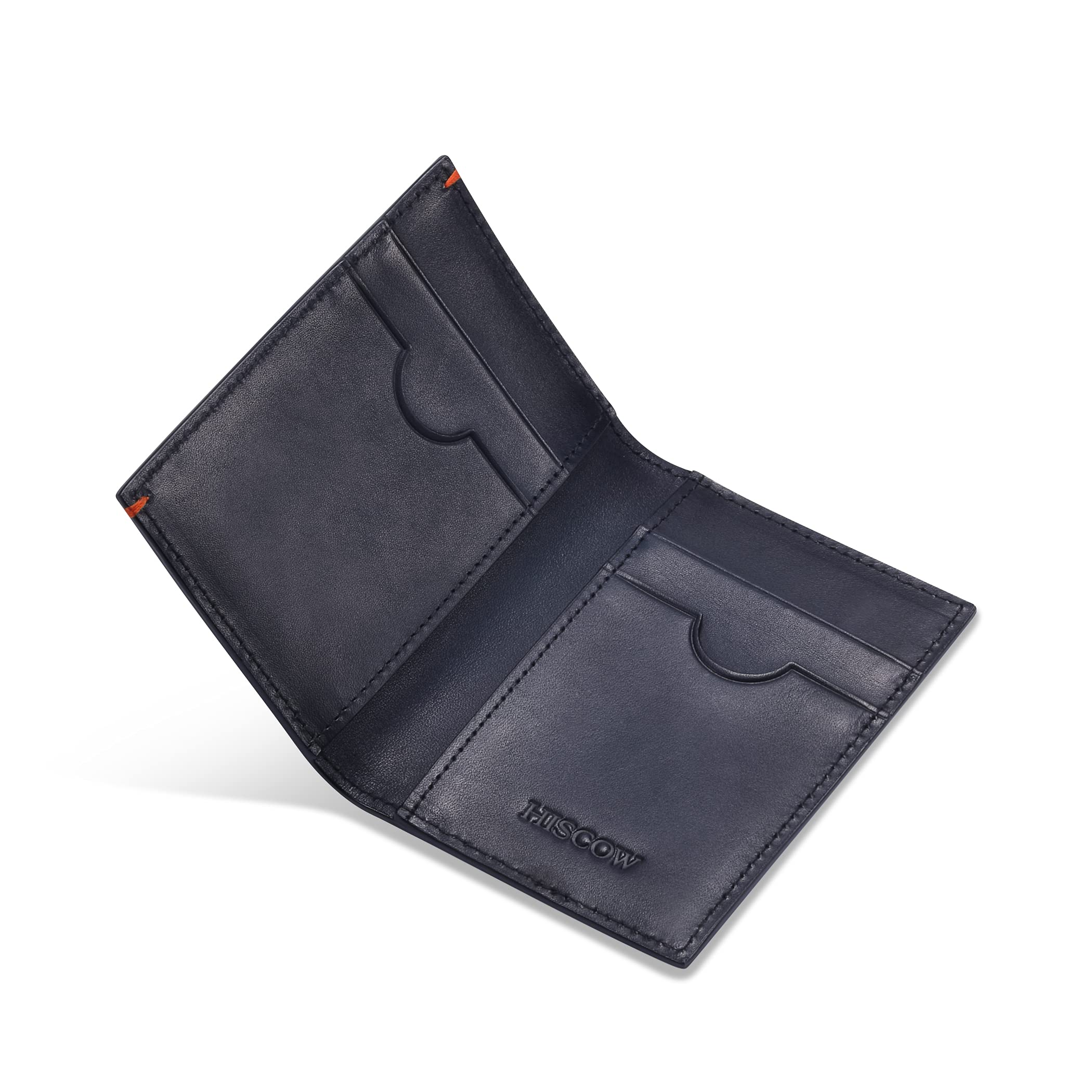 HISCOW Slim Leather Credit Card Holder 4cc for Men Women Italian Calfskin Brush-Off Navy