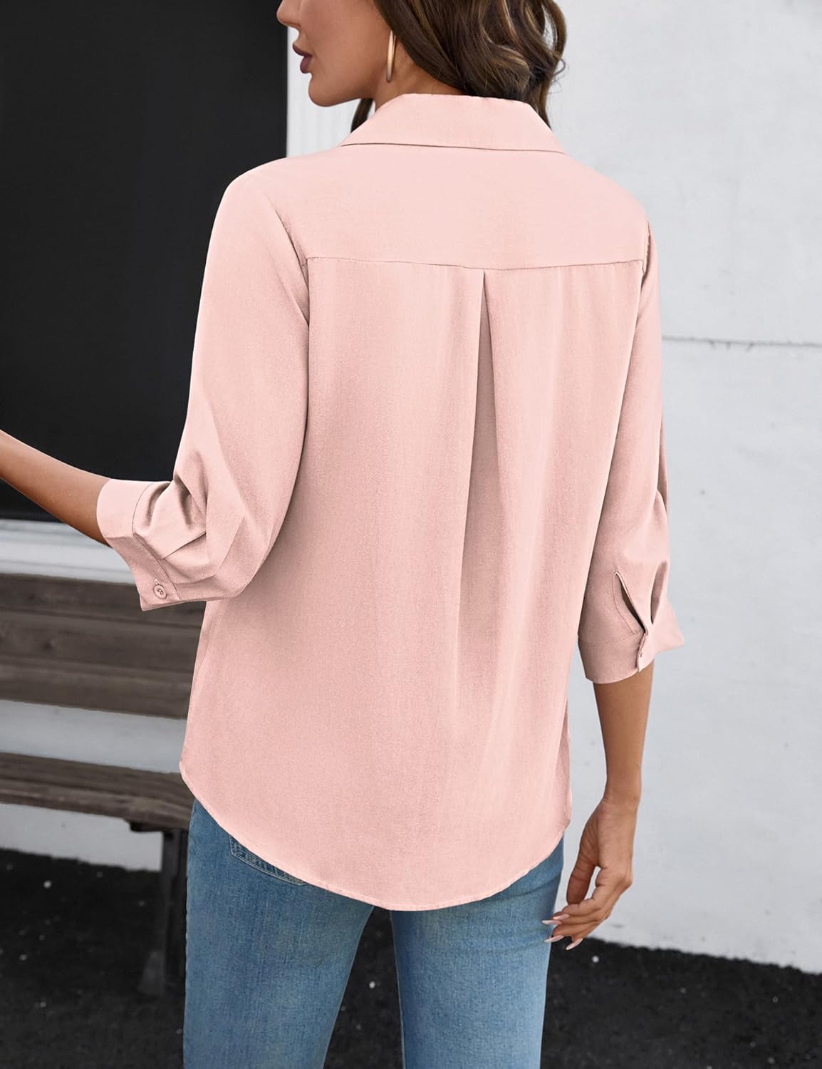 LOMON Womens 3/4 Sleeve Tops V Neck Cotton Linen Work Blouse Collared Shirts for Women Business Casual 2026 Spring - Image 3