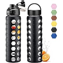 MUKOKO 32 oz Glass Water Bottle with 2 Lids, Black, 1 Pack