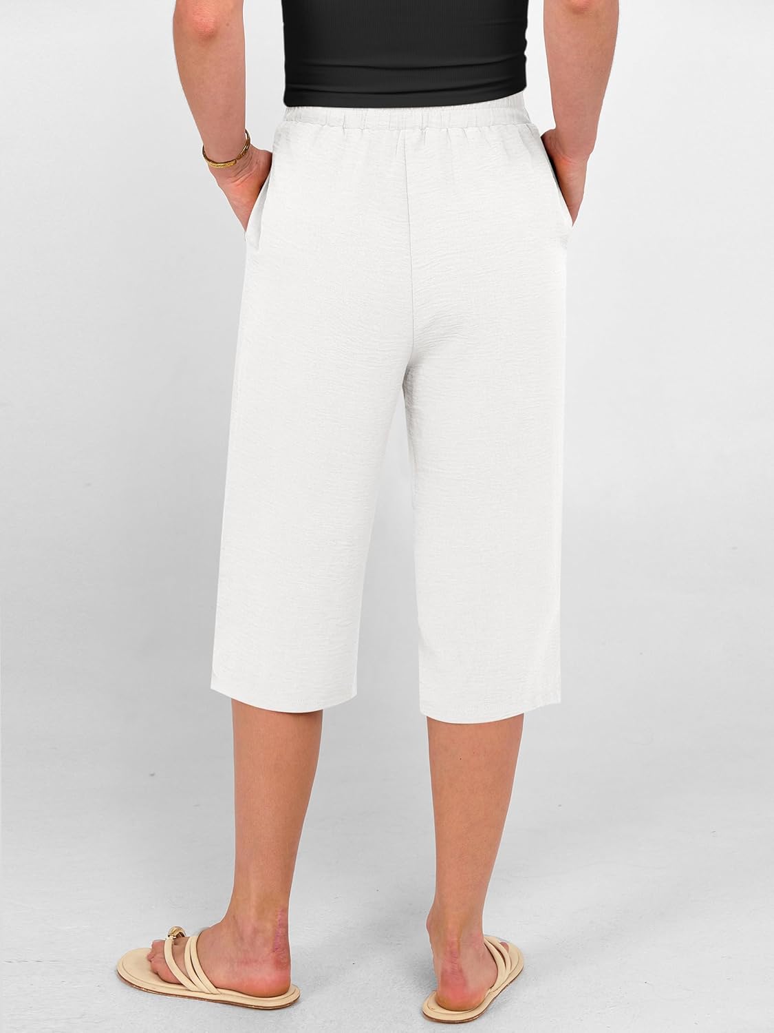 ANRABESS Womens Wide Leg Capri Pants Elastic Waist Casual Loose Lounge Trousers 2026 Summer Flowy Beach Vacation Clothes - Image 4