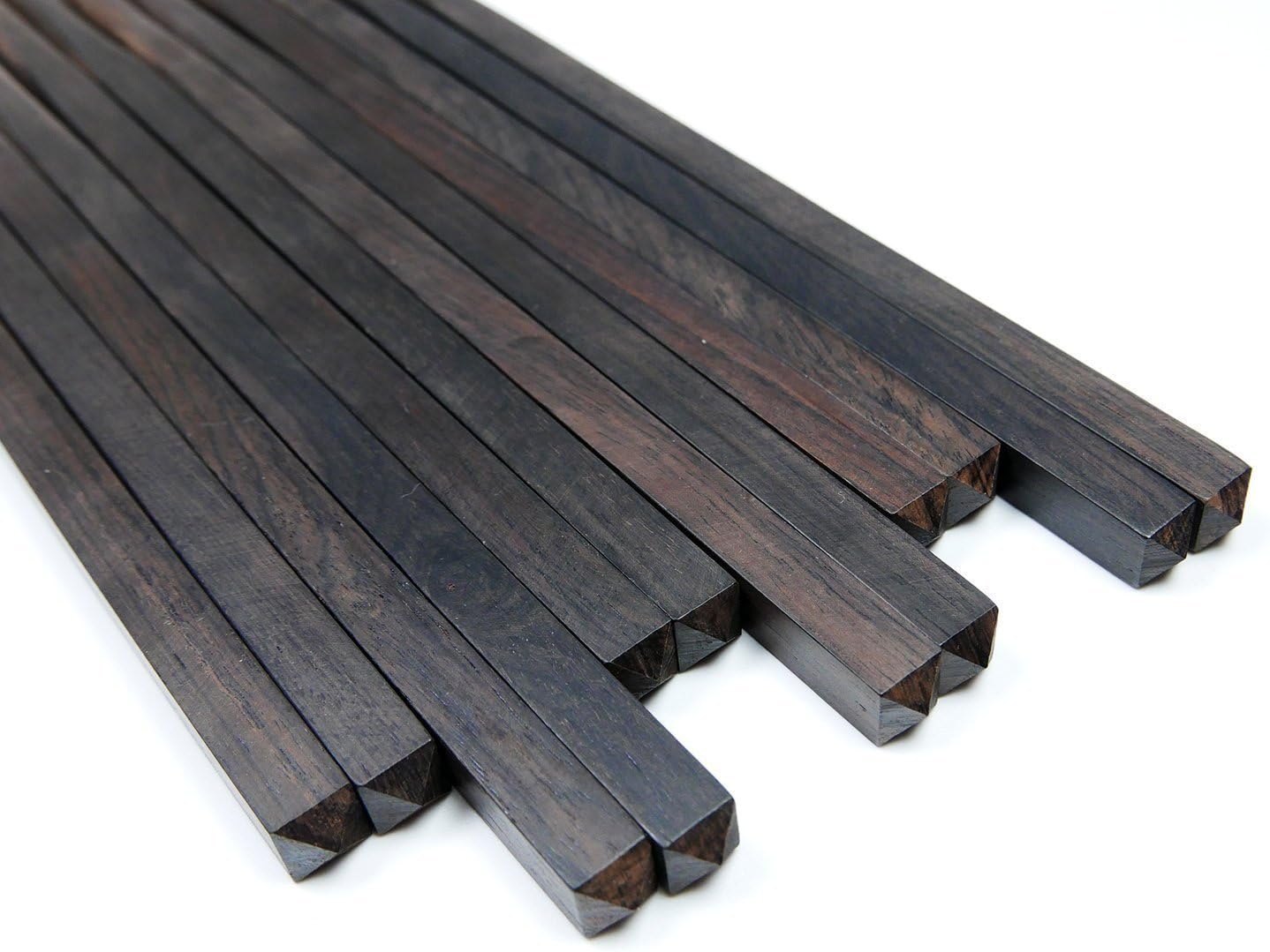 5 Pairs Natural Black Ebony African Black Wood Chopsticks Reusable in Fine Matte Finish Without Lacquer Wax and Varnish - Square handles - Classic Chinese or Japanese Style - Box Set New Year Gift