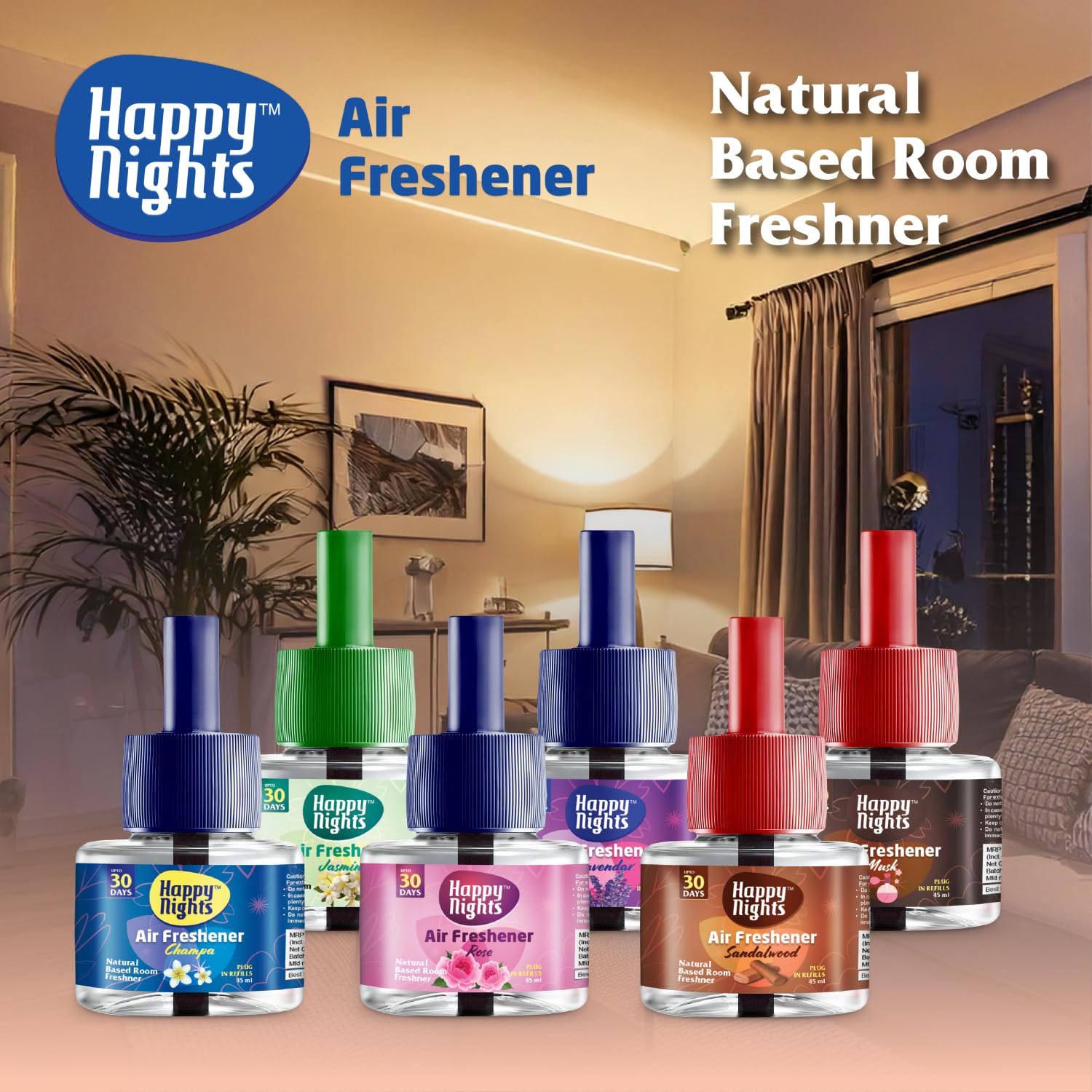 Shadow Securitronics Happy Nights Plug In Room Freshener Kit Combo|Jasmine,Champa & Rose Fragrance|Floral Room Freshener for Home,Office,Bedroom & Bathroom|3 Refills (45ml Each) + 1 Machine,Oil 2
