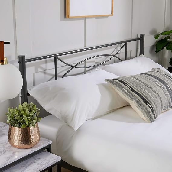 Home Source Slatted Bedframe, Powder Coated Matt Dark Grey Metal Frame, 4ft Small Double