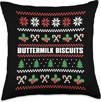 Baking Homemade Buttermilk Biscuits Designs Buttermilk Ugly Christmas Costume Southern Biscuits Throw Pillow, 18x18, Multicolor