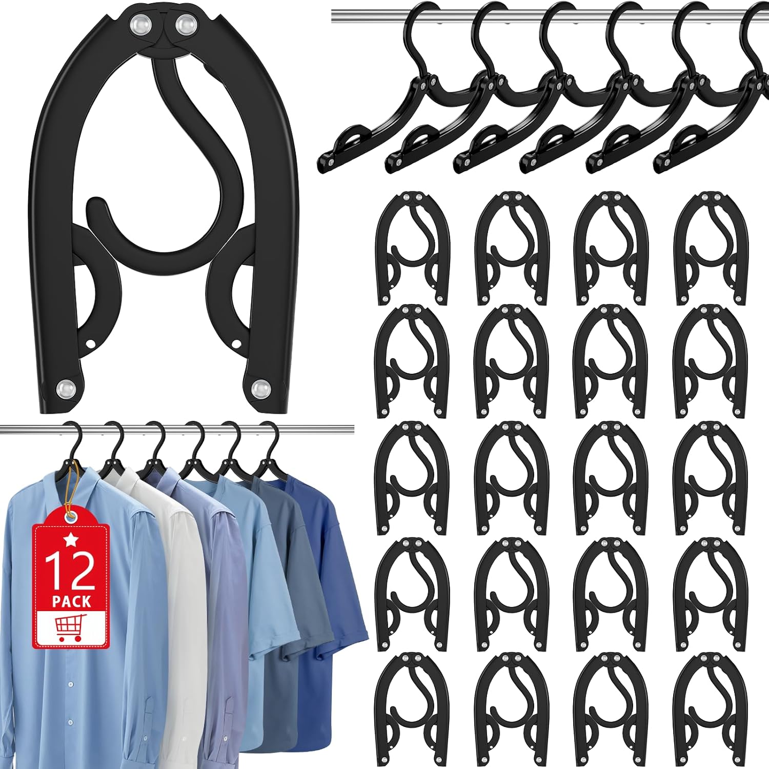 12 Pcs Portable Travel Hangers for Cruise Ship Essentials 2026 Plastic Folding Foldable Hangers Clothes Drying Rack Travel