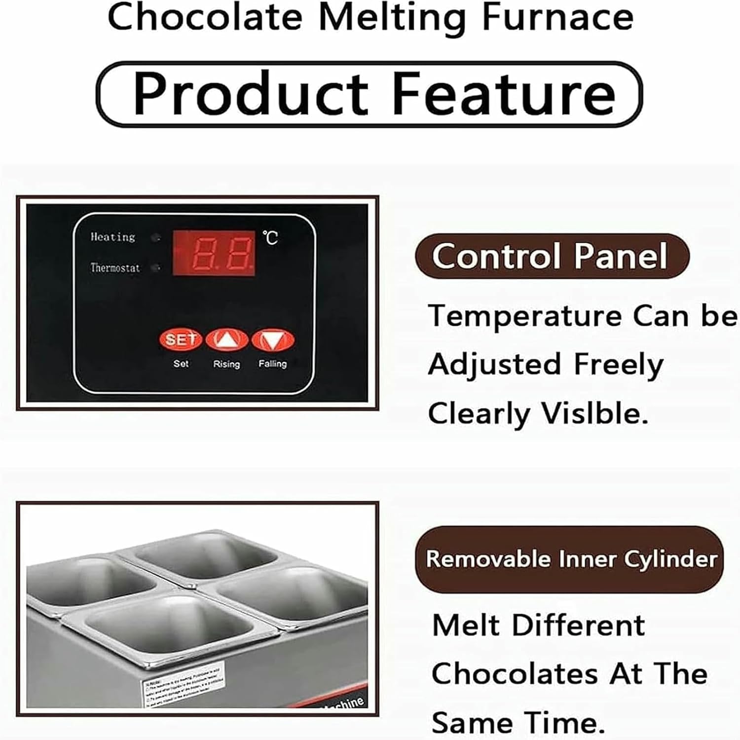 500W Commercial Electric Chocolate Tempering Machine, Chocolate Melting Pot, Stainless Steel Food Heater, Heated Chocolate Melting Machine image 5