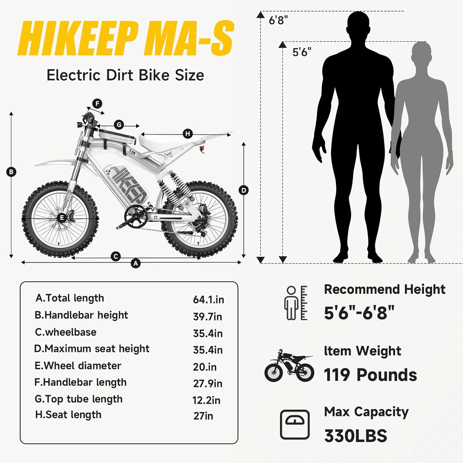 HiKeep Electric Dirt Bike for Adults - Peak 1500W/3000W Electric Bikes, 28-38MPH, 48V/52V 15.6Ah/25Ah/40Ah, 70-120 Mile(PAS Mode), All-Terrain Fat Tire Electric Motorcycle, Safety Tested to UL 2849