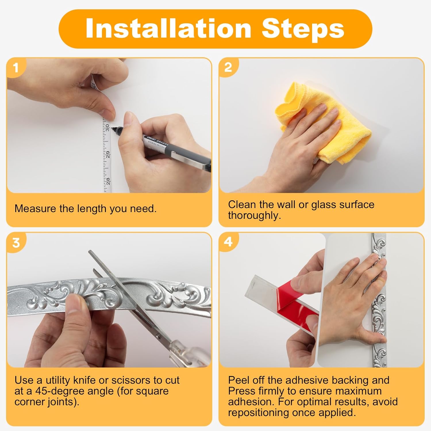 3 Pack 16.4FT Silver Peel and Stick Crown Molding Trim Kit – Flexible Self-Adhesive Mirror Trim for Cabinets, and Frame Edges