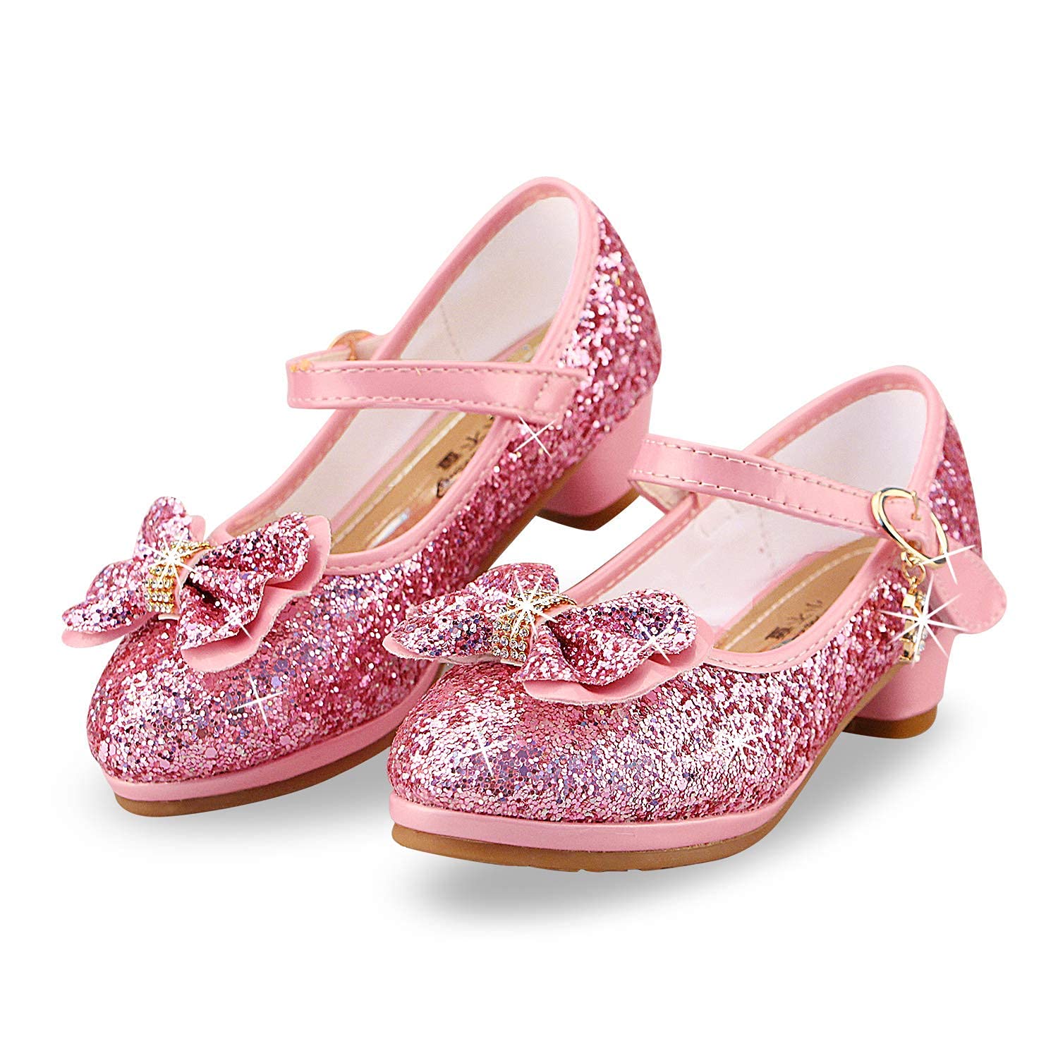 Girls Princess Shoes Sequins Sweet Bows High Heels Wedding Party Dress Shoes Dance Bright Diamond Cosplay Christmas Festival Shoes Pink Blue Purple Gold Silver — view 7