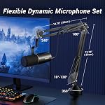 TONOR Microphone dynamique de jeu XLR/USB Podcast Gaming Mic, Cardioid Studio Mic pour le streaming d'enregistrement Podcasting, Quick Mute, 3.5mm Casque Jack, Contrôle du volume, Bras de boom, Noir TD510+