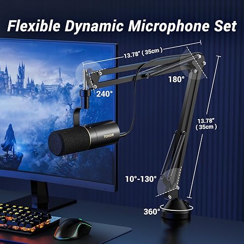Miniatura 7 de TONOR Micrófono dinámico, micrófono de PC USBXLR para podcast, grabación, transmisión en vivo y juegos, micrófono de estudio cardioide XLR, voz en