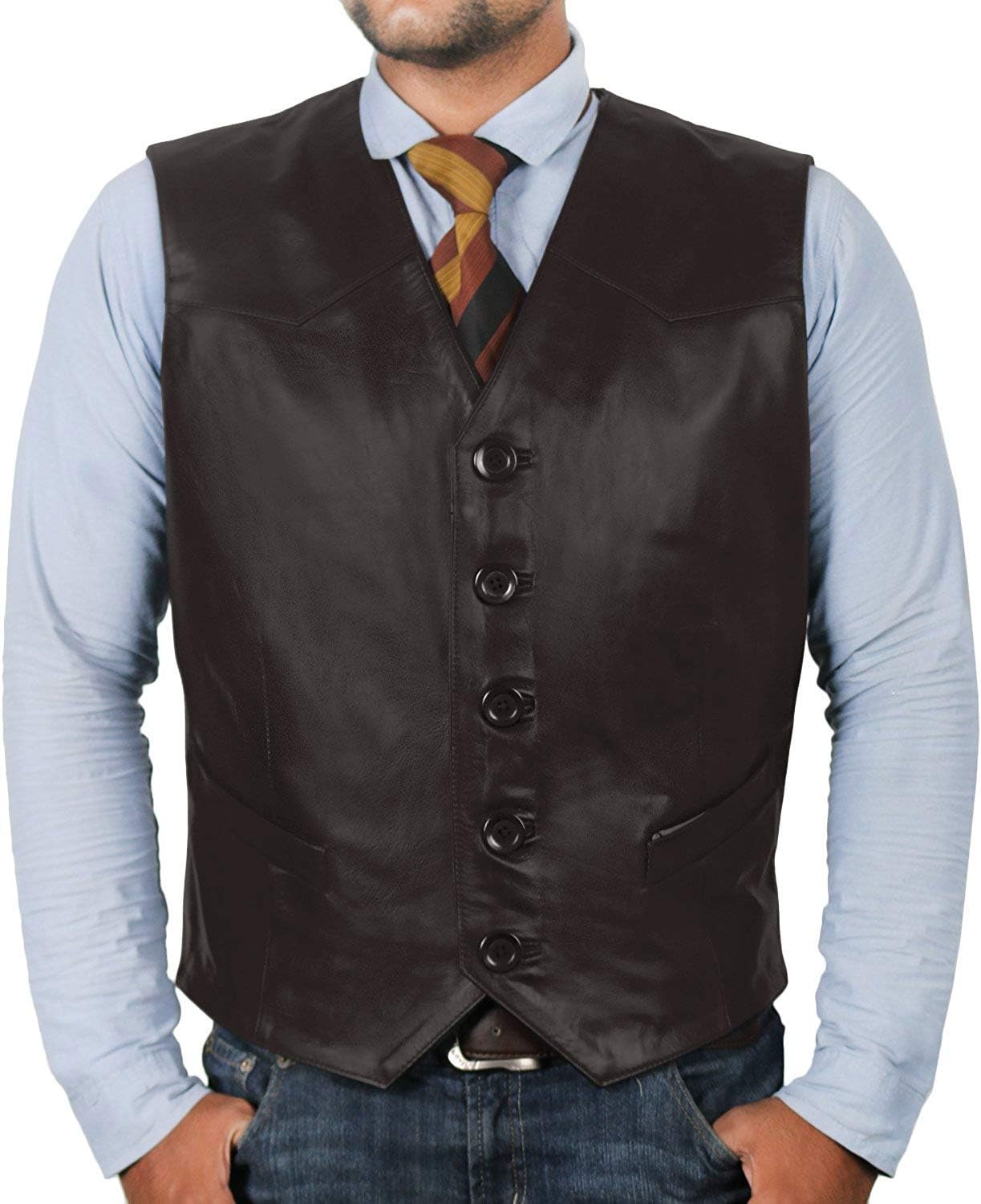 Laverapelle Men's Genuine Lambskin Leather Waistcoat (Black, Biker Vest) - 1503639